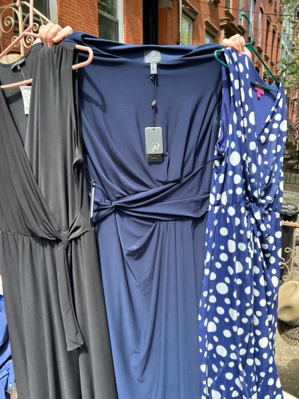 Adrianna Papell Navy Blue Wrap-Front Jersey Dress and More